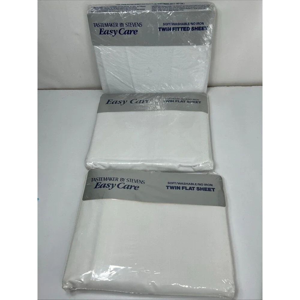 Tastemaker by Stevens Twin Flat Fitted Sheet Set white NOS